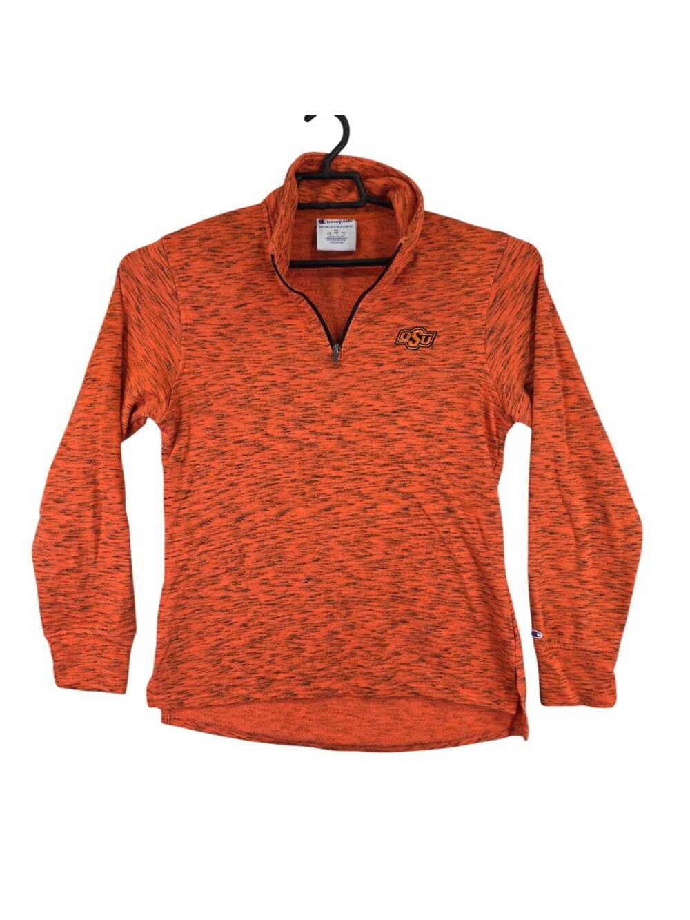 Mens Champion OSU Orange Heather 1/4 Zip Pullover Cotton Blend Long Sleeve M